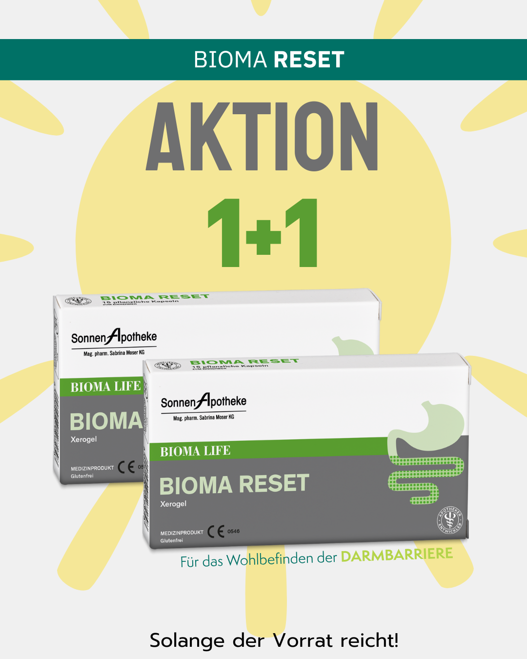 1+1 GRATIS – Bioma Reset für deinen Darm!